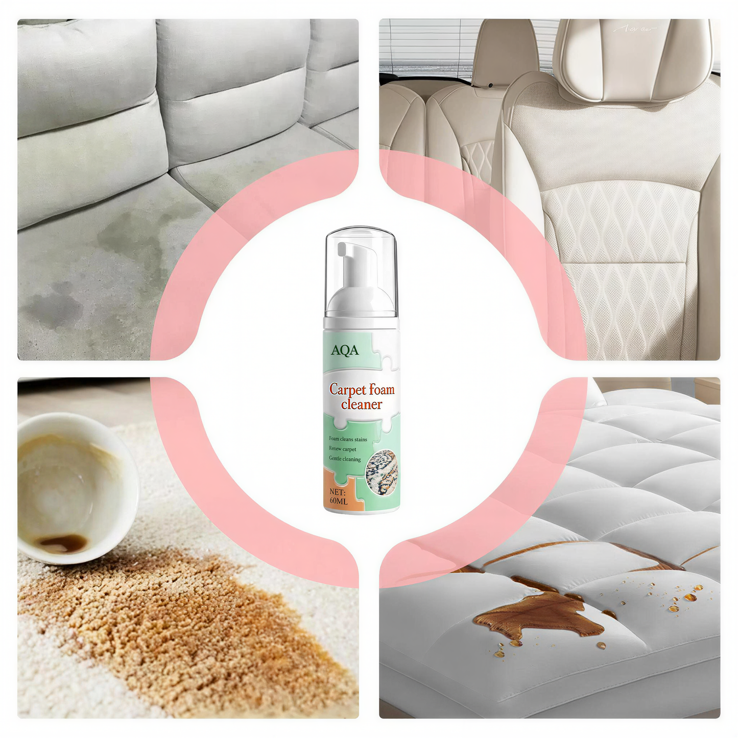 AQA Quick‑Dry Foam Cleaner, Lifts Embedded Stains with Bonus Cleaning Towel for Home Fabrics