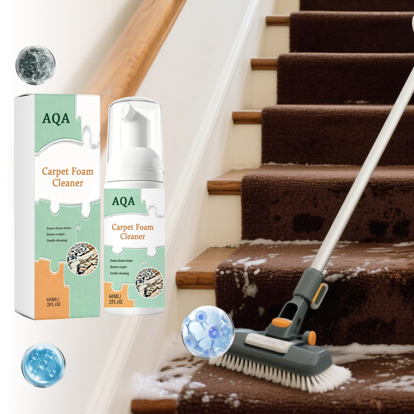 AQA Quick‑Dry Foam Cleaner, Lifts Embedded Stains with Bonus Cleaning Towel for Home Fabrics