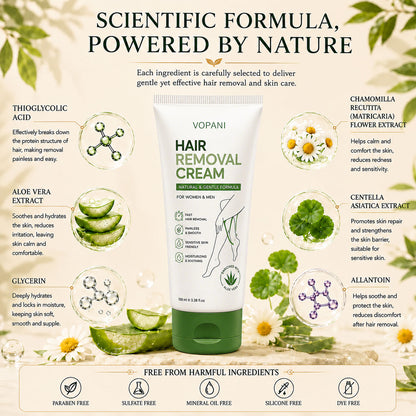 Natural Gentle Hair Removal Cream | For Women & Men, Sensitive Skin