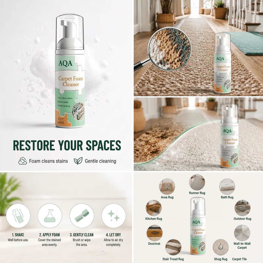 AQA Quick‑Dry Foam Cleaner, Lifts Embedded Stains with Bonus Cleaning Towel for Home Fabrics