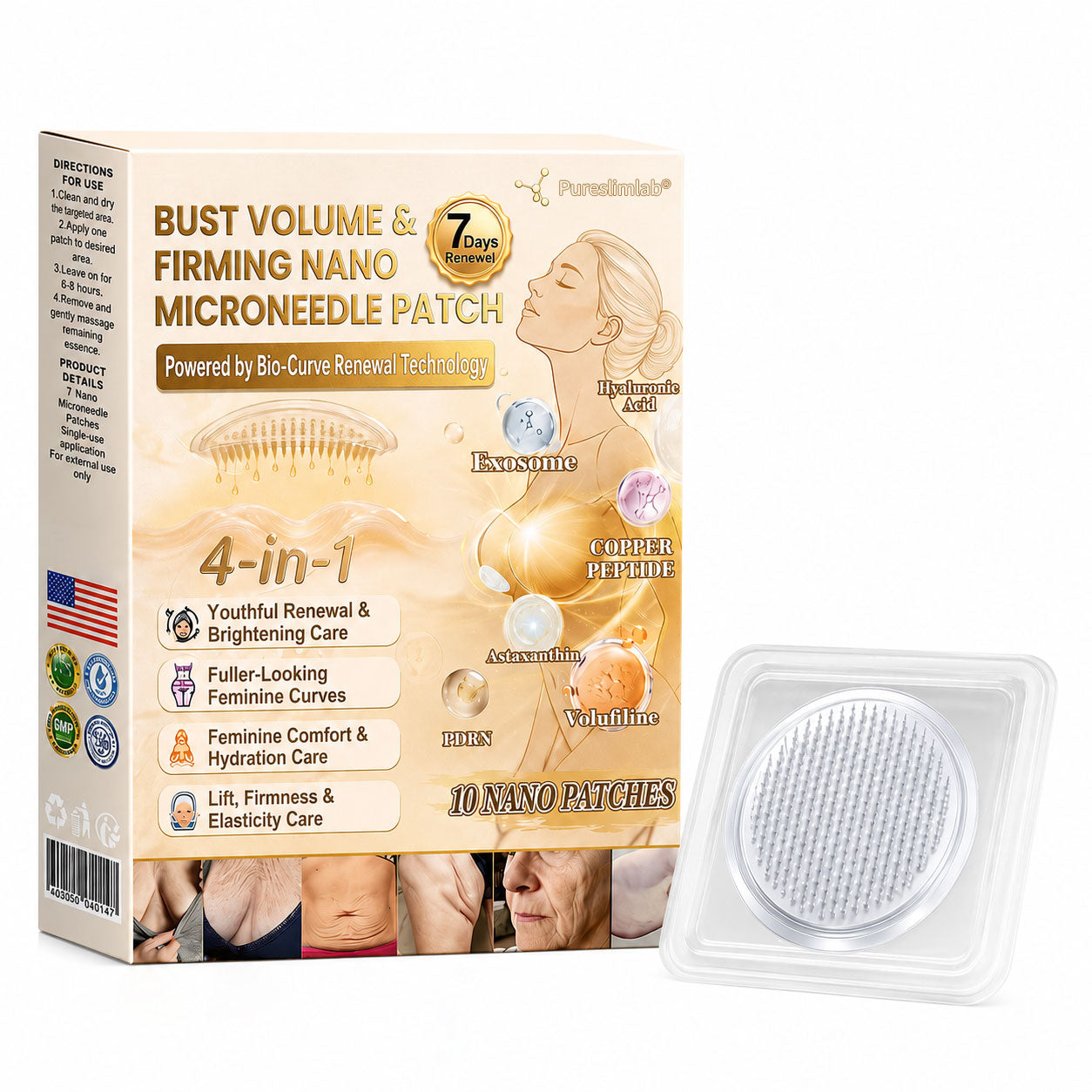 🏆 Bust Volume, Lift & Firming Nano Microneedle Patch Volufiline + Exosome + Copper Peptide Formula Powered by Cellular Renewal Technology