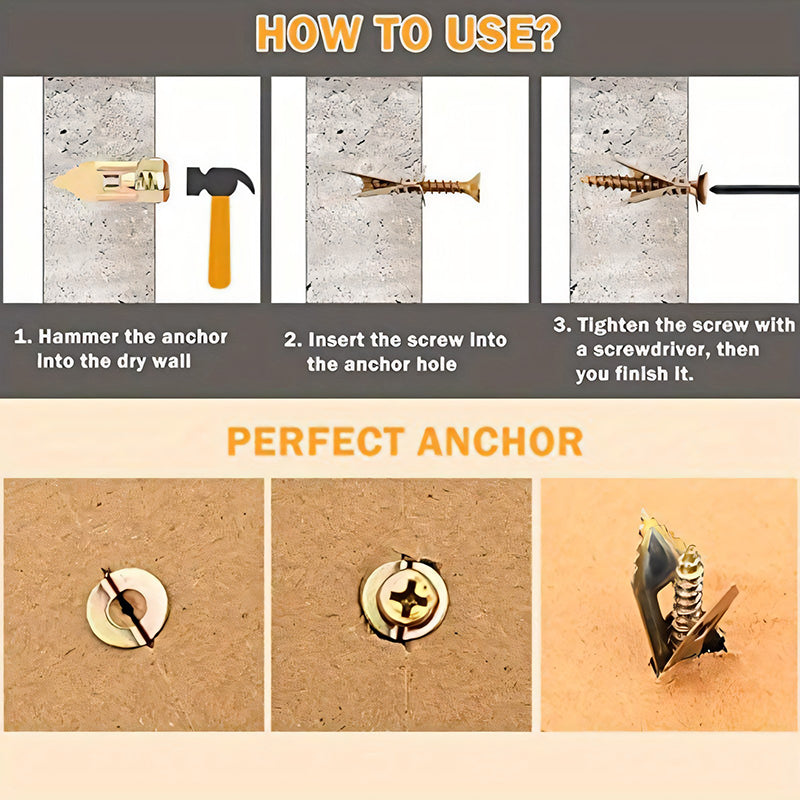 🔥LAST DAY SALE-80% OFF🔥-100PCS/200PCS Self-Drilling Drywall Anchors Kit No Drill Needed Easy Hang