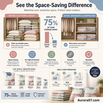 No‑Pump Vacuum Storage Bags – Press & seal, no pump needed. Saves 80% space, keeps clothes dry & dust‑free. Perfect for bulky bedding & off‑season gear. 🛏️🗄️