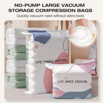 No‑Pump Vacuum Storage Bags – Press & seal, no pump needed. Saves 80% space, keeps clothes dry & dust‑free. Perfect for bulky bedding & off‑season gear. 🛏️🗄️