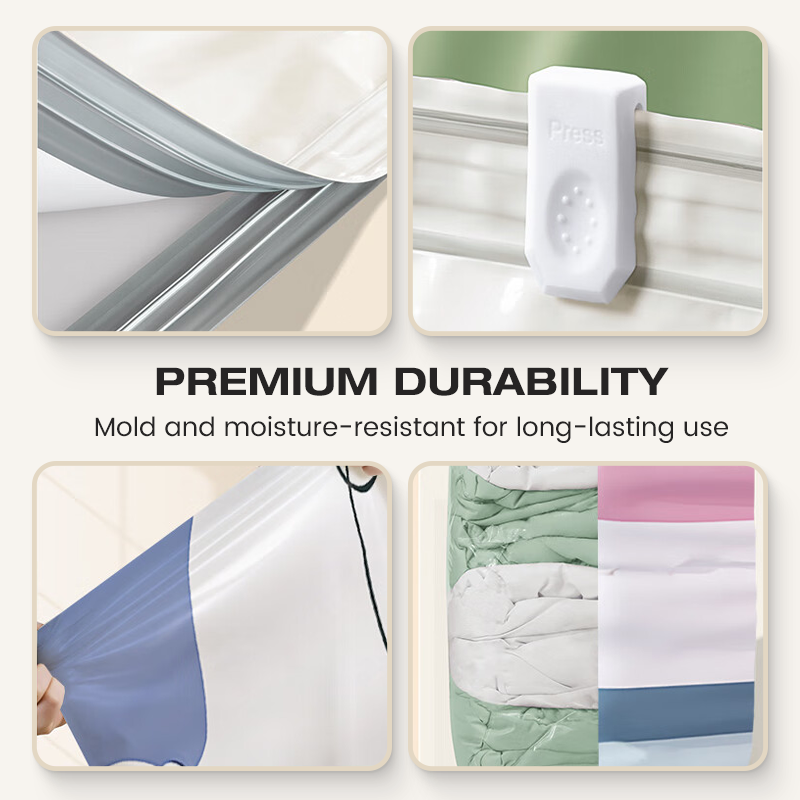 No‑Pump Vacuum Storage Bags – Press & seal, no pump needed. Saves 80% space, keeps clothes dry & dust‑free. Perfect for bulky bedding & off‑season gear. 🛏️🗄️