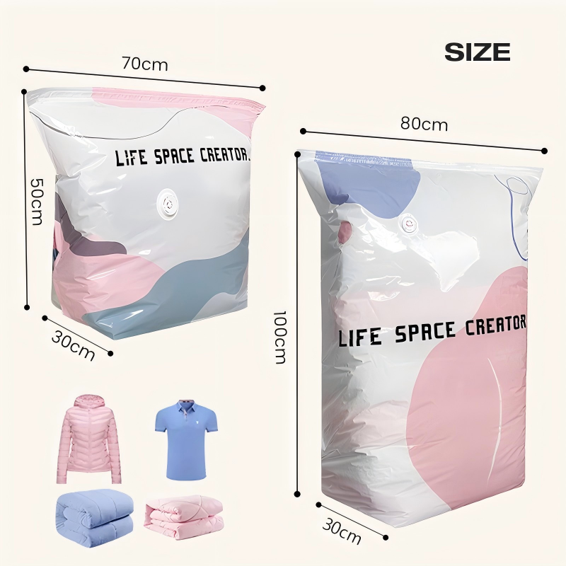 No‑Pump Vacuum Storage Bags – Press & seal, no pump needed. Saves 80% space, keeps clothes dry & dust‑free. Perfect for bulky bedding & off‑season gear. 🛏️🗄️